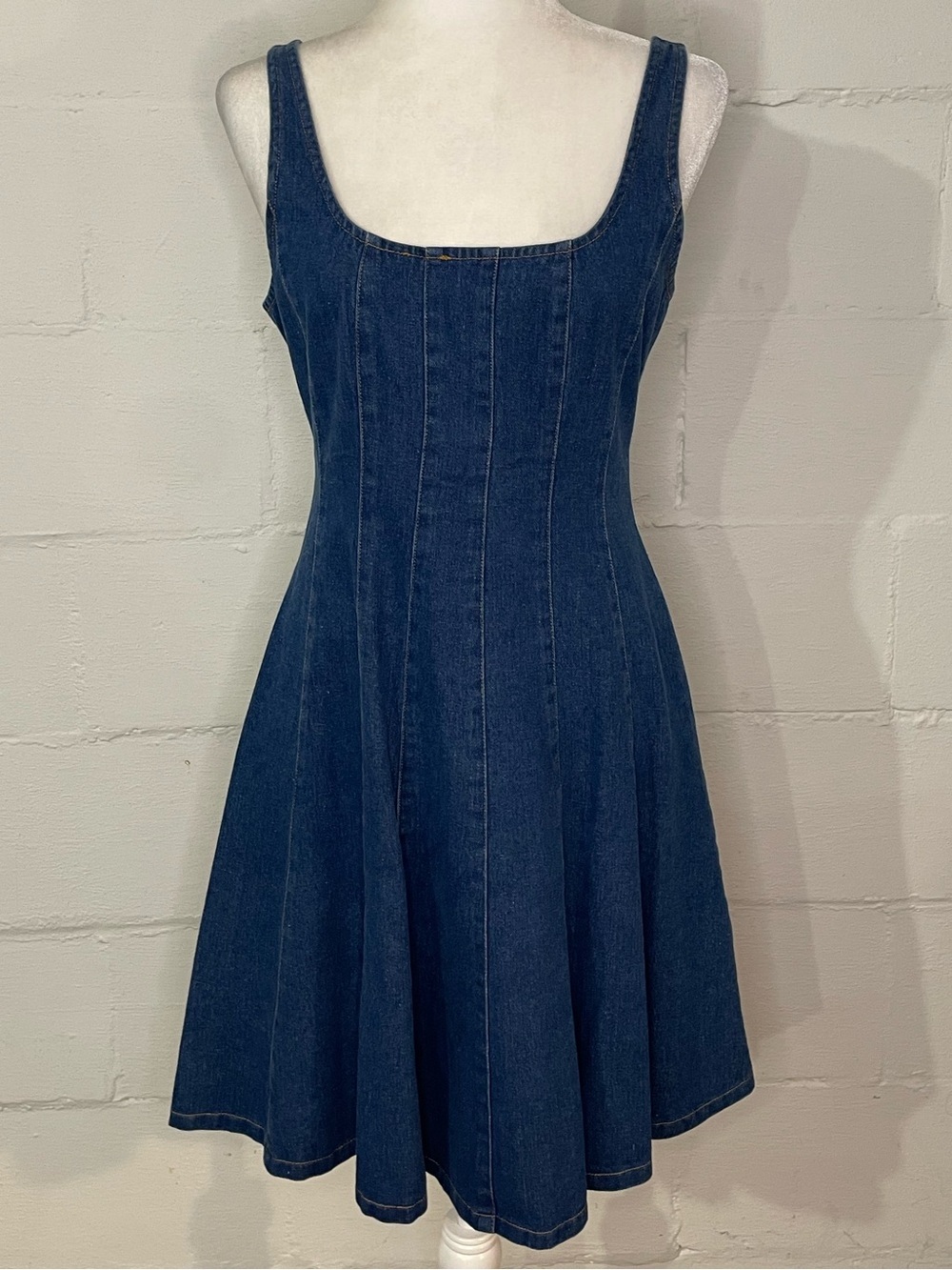 Gilli Dark Denim Scoop Neck Fit-and-Flare Mini Dress